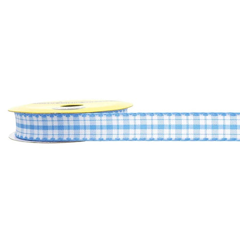 15mm Baby Blue Colour Gingham Stitch Edge Ribbon