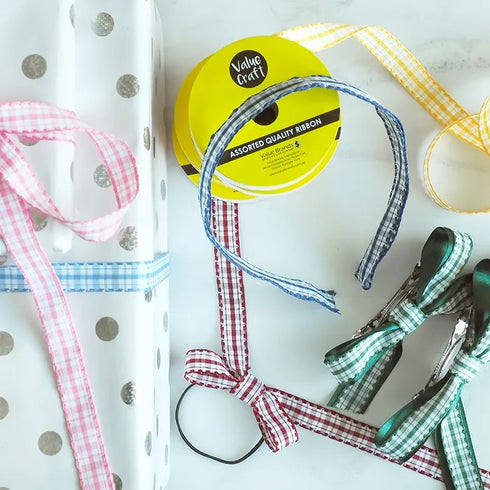 15mm Baby Blue Colour Gingham Stitch Edge Ribbon