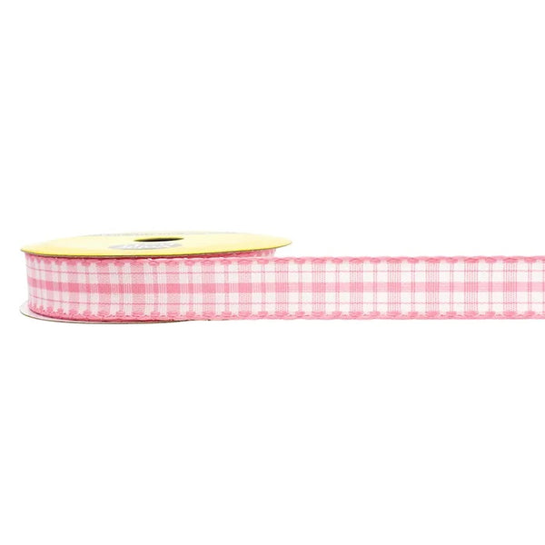 15mm Baby Pink Colour Gingham Stitch Edge Ribbon