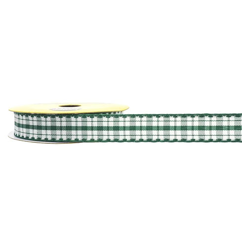15mm Green Colour Gingham Stitch Edge Ribbon