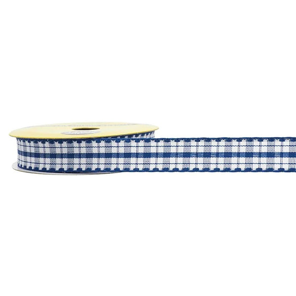 15mm Navy Colour Gingham Stitch Edge Ribbon