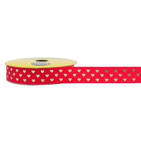 15mm Red Colour with Heart Prints Grosgrain Ribbon