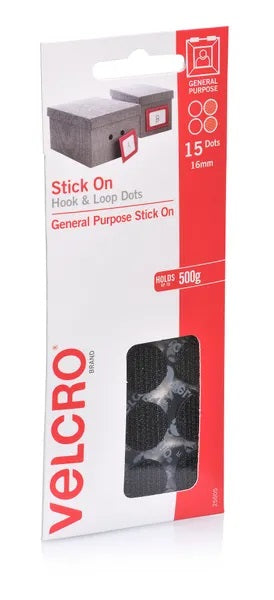 15mm x 16mm Black Colour Stick On Hook & Loop Velcro Dots