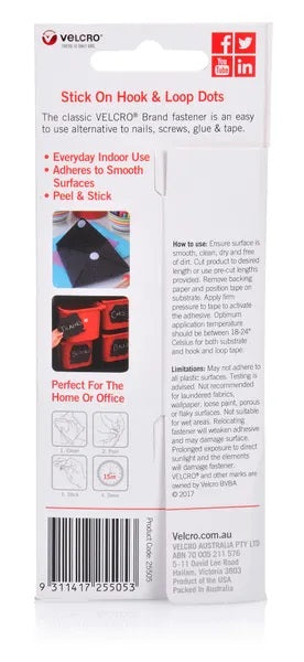 15mm x 16mm Black Colour Stick On Hook & Loop Velcro Dots