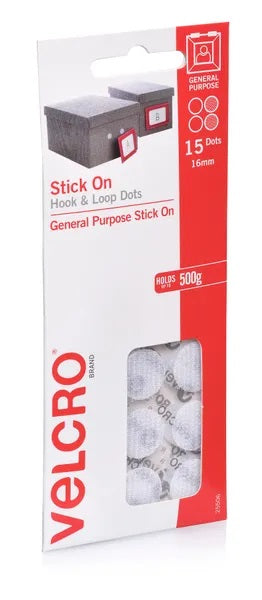 15mm x 16mm White Colour Stick On Hook & Loop Velcro Dots