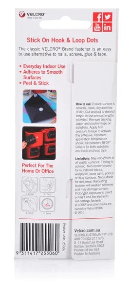 15mm x 16mm White Colour Stick On Hook & Loop Velcro Dots