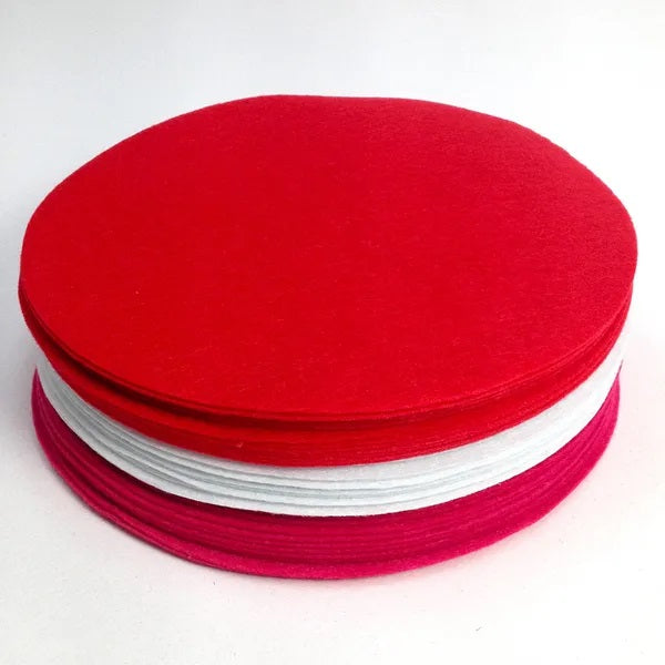 20cm Red, White & Pink Colours Round Shape Felt Sheets