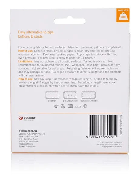 20mm x 5m Black Colour Sew On Hook & Loop Velcro Tape