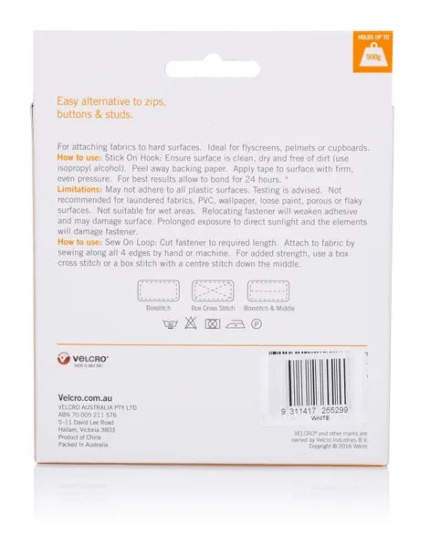 20mm x 5m White Colour Sew On Hook & Loop Velcro Tape