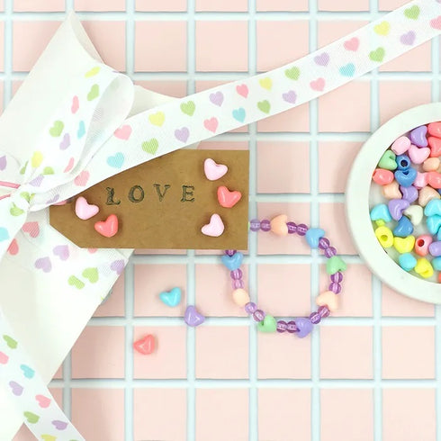 22mm White Colour with Heart Prints Grosgrain Ribbon