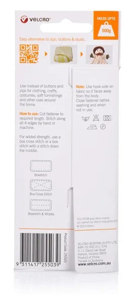 25mm x 130mm Black Colour Sew On Hook & Loop Velcro Tape