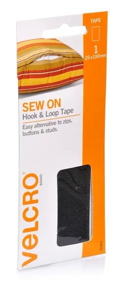 25mm x 130mm Black Colour Sew On Hook & Loop Velcro Tape