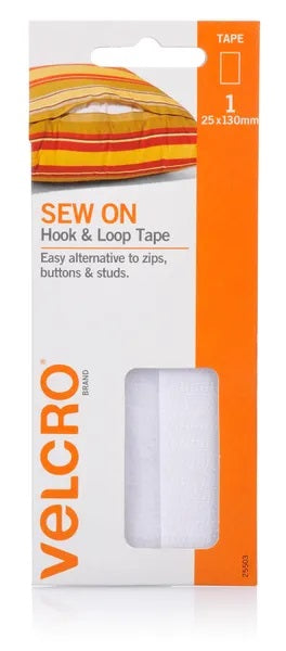 25mm x 130mm White Colour Sew On Hook & Loop Velcro Tape