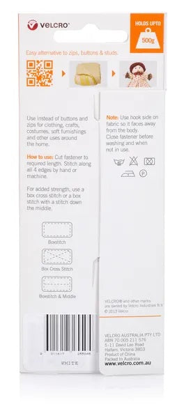 25mm x 130mm White Colour Sew On Hook & Loop Velcro Tape