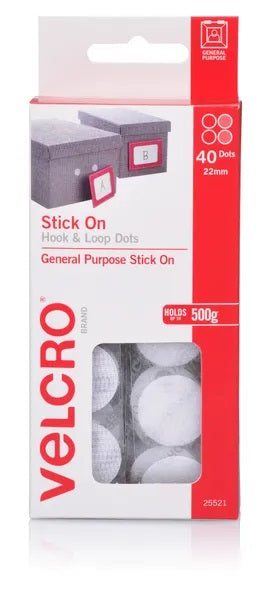 40mm x 22mm White Colour Stick On Hook & Loop Velcro Dots