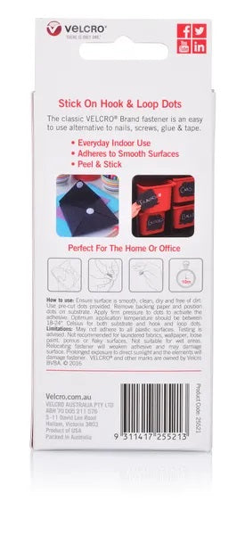 40mm x 22mm White Colour Stick On Hook & Loop Velcro Dots