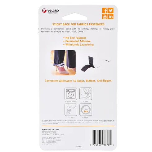 609mm x 19mm Black Colour Sticky Back Velcro Tape for Fabrics