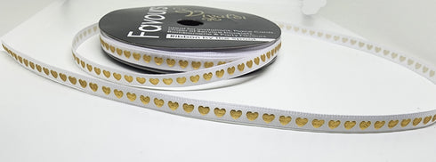 6mm White Colour with Heart Prints Ribbon