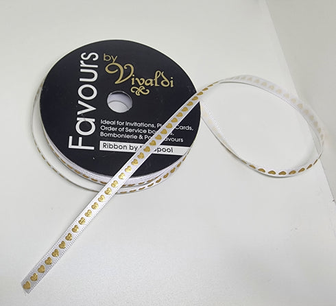 6mm White Colour with Heart Prints Ribbon