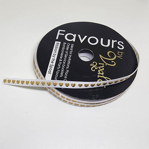 6mm White Colour with Heart Prints Ribbon