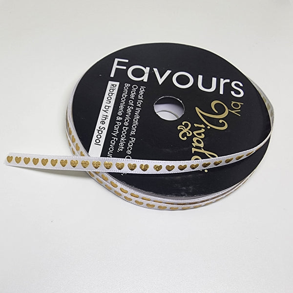 6mm White Colour with Heart Prints Ribbon