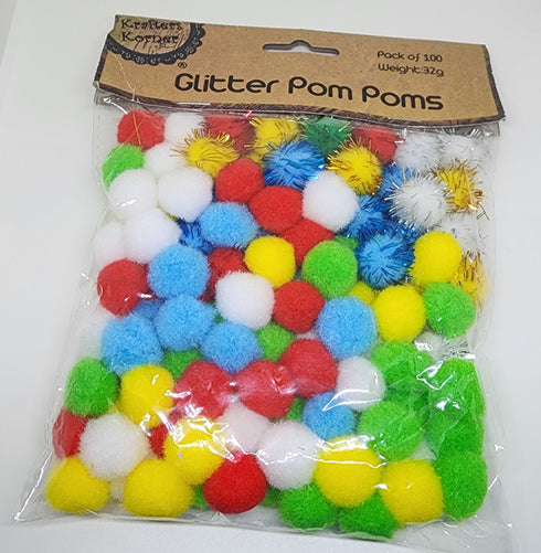 Assorted Colours Glitter Pom Poms