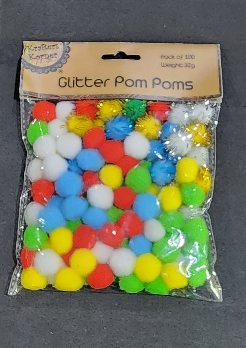Assorted Colours Glitter Pom Poms