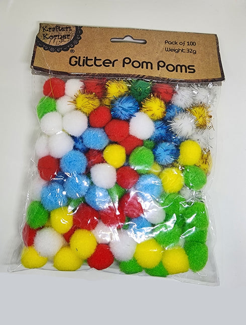 Assorted Colours Glitter Pom Poms