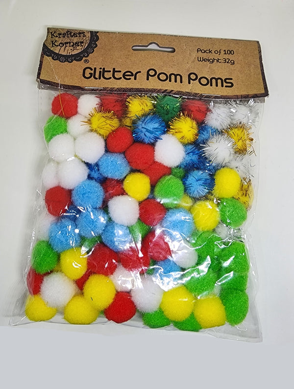 Assorted Colours Glitter Pom Poms