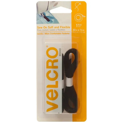 Black Colour Sew On Soft Flexible Hook & Loop Velcro Tape