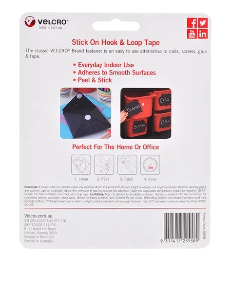 Black Colour Stick On Hook & Loop Velcro Rectangle Tape