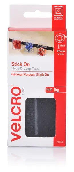 Black Colour Stick On Hook & Loop Velcro Tape