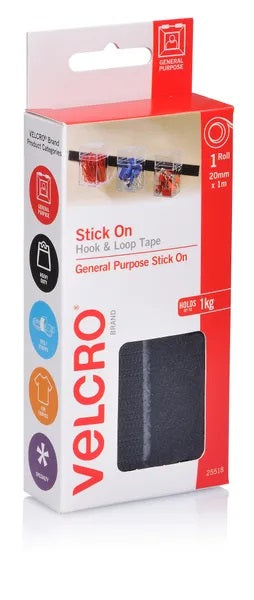 Black Colour Stick On Hook & Loop Velcro Tape