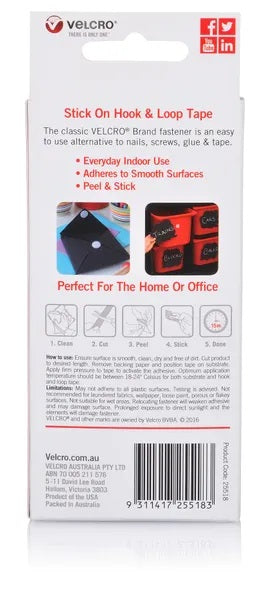 Black Colour Stick On Hook & Loop Velcro Tape