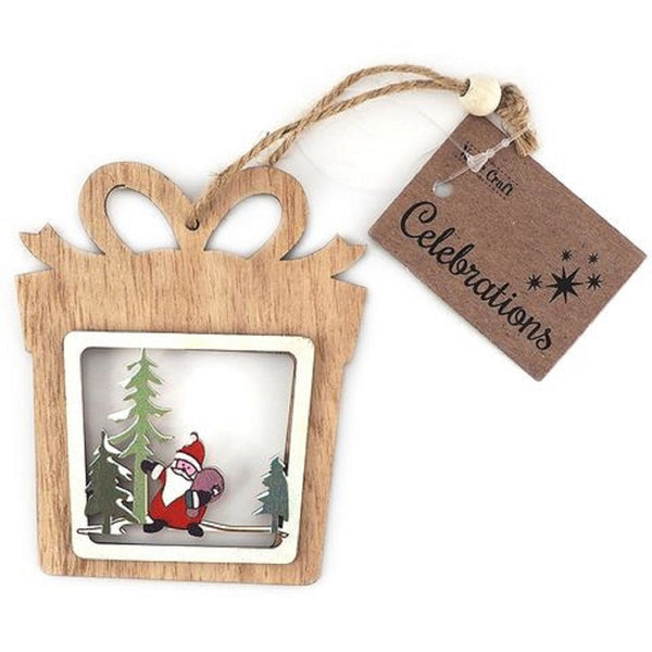 Xmas Santa Present Wood Decoration