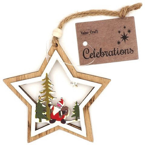Xmas Santa Star Wood Decoration