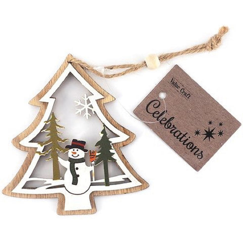Xmas Snowman Tree Wood Decoration