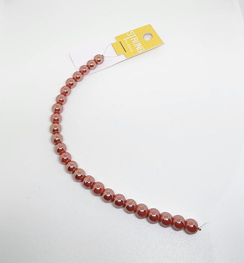 Coral AB Colour Pearl Look Glass Strung Beads