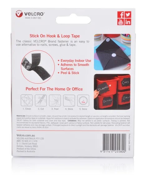 General Purpose Stick On Hook & Loop Velcro Tape