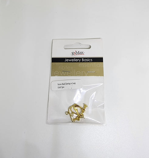 Gold Colour Screw Back Earring with Loop
