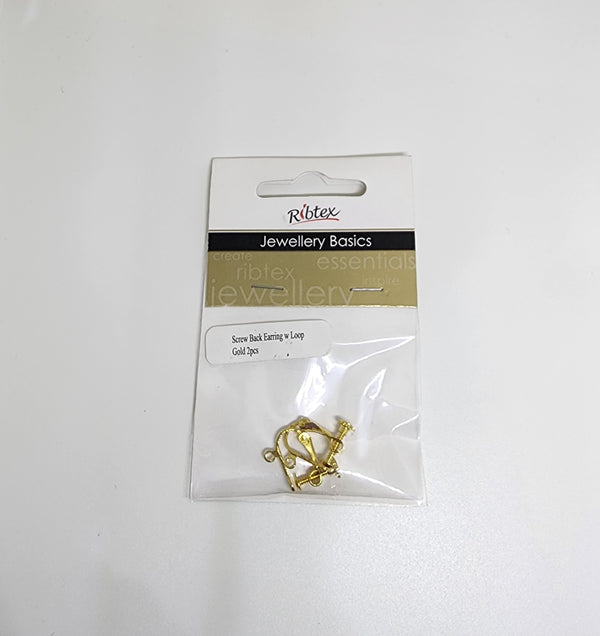 Gold Colour Screw Back Earring with Loop