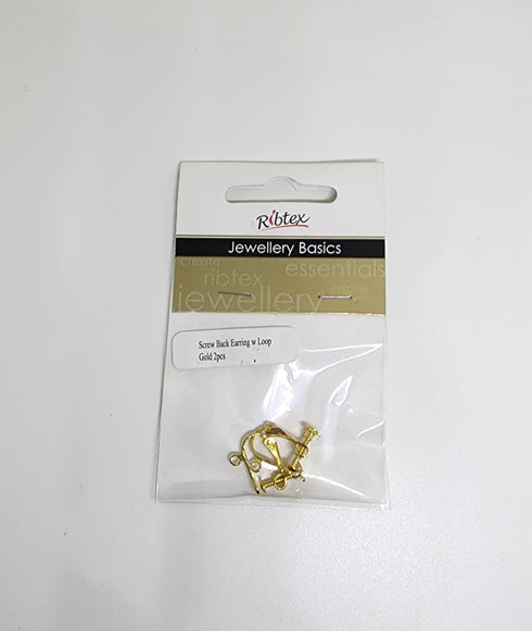 Gold Colour Screw Back Earring with Loop