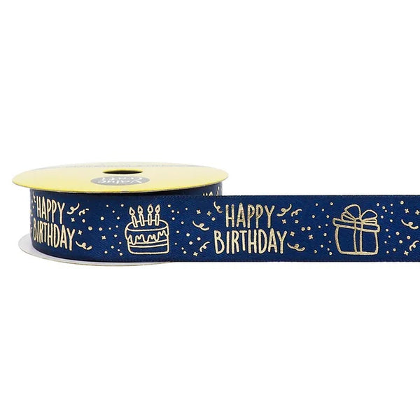 Navy Colour with Happy Birthday Prints Satin Ribbon