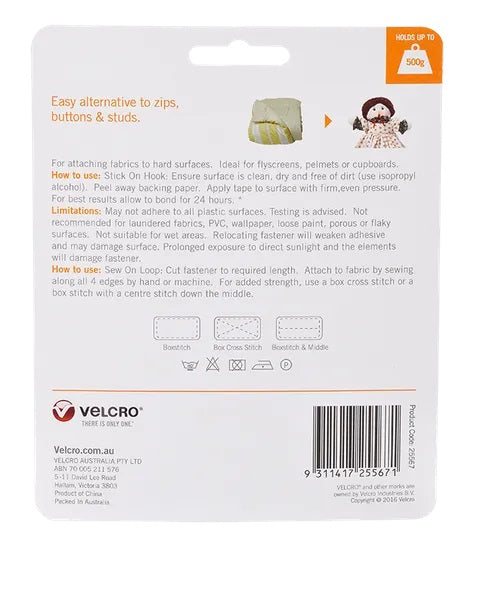 White Colour StickNSew Hook & Loop Velcro Tape