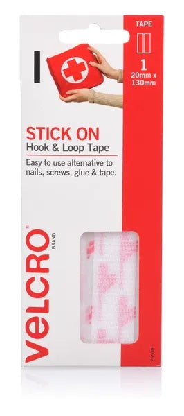 20mm x 130mm Stick On Hook & Loop Velcro Tape