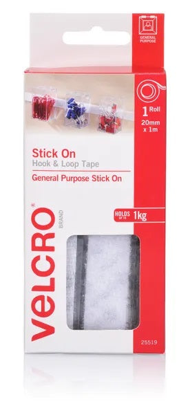 White Colour Stick On Hook & Loop Velcro Tape