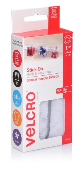 White Colour Stick On Hook & Loop Velcro Tape