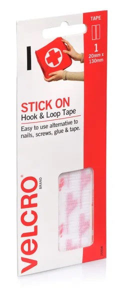 20mm x 130mm Stick On Hook & Loop Velcro Tape