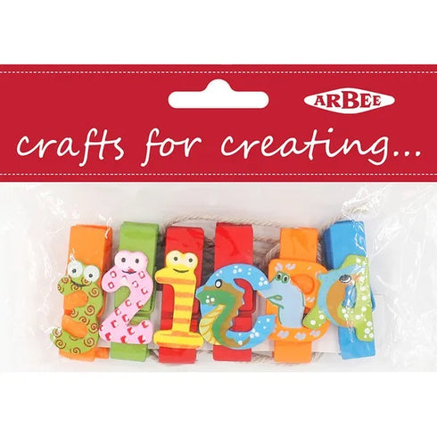 Wooden ABC123 Theme Craft Large Pegs