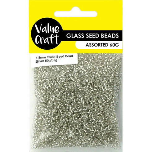 1.8mm Silver Colour Glass Seed Beads